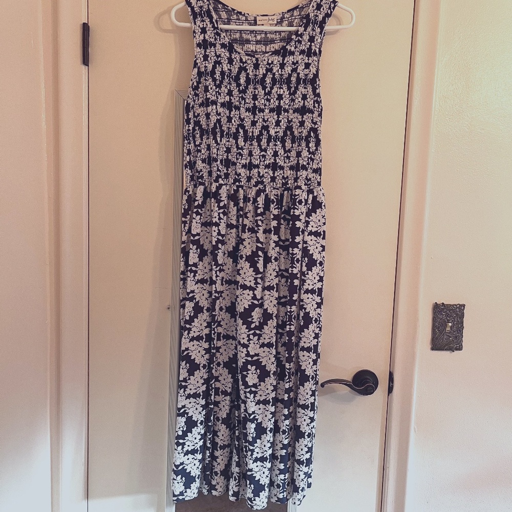 Mason Jules Ruched Top Sleeveless Dress in Navy and White XXL
